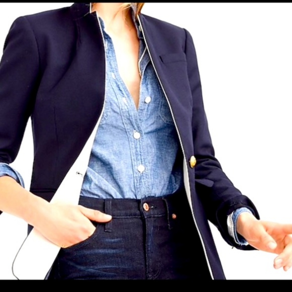SOLD - J Crew Navy Blazer with Contrast Collar Size 10 Petit/Short